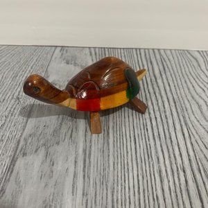Handmade Colorful Wood Turtle Figurine